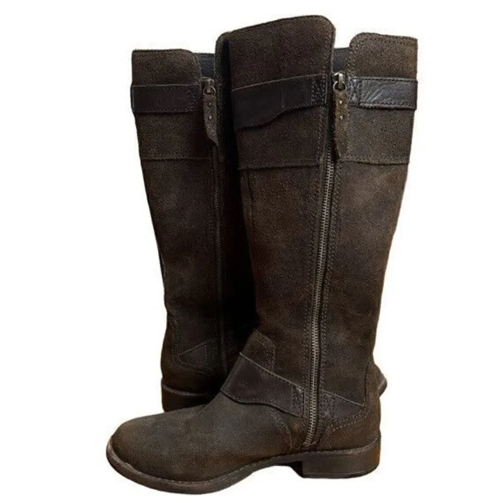 UGG Australia Boots Size 7 Dayle Lodge Brown Oiled Leather Tall Zip Riding